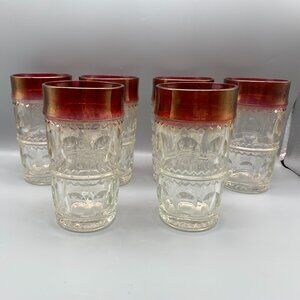 Vintage Colony Glass Kings Crown Ruby Flash Thumbprint Tumbler Glasses set of 6